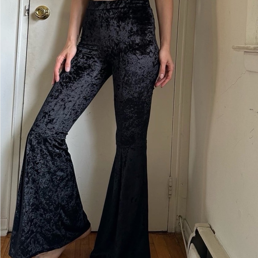 Elegant Black Velvet Flare Pants